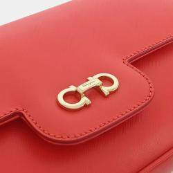 Pre Owned Salvatore Ferragamo Orange Leather Gancini Chain Shoulder Bag