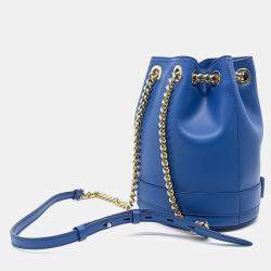 Pre Owned Salvatore Ferragamo Blue Leather Vara Bow Bucket Bag