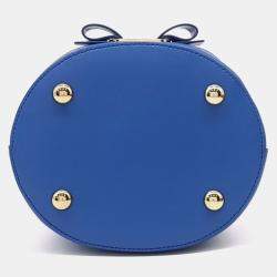 Pre Owned Salvatore Ferragamo Blue Leather Vara Bow Bucket Bag