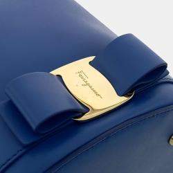 Pre Owned Salvatore Ferragamo Blue Leather Vara Bow Bucket Bag