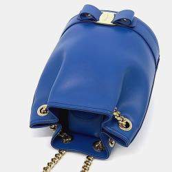 Pre Owned Salvatore Ferragamo Blue Leather Vara Bow Bucket Bag