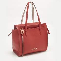 Pre Owned Salvatore Ferragamo Red Leather Medium Amy Tote