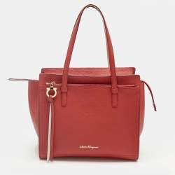 Pre Owned Salvatore Ferragamo Red Leather Medium Amy Tote