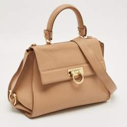 Pre Owned Salvatore Ferragamo Beige Leather Medium Sofia Top Handle Bag