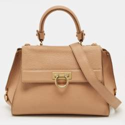 Pre Owned Salvatore Ferragamo Beige Leather Medium Sofia Top Handle Bag