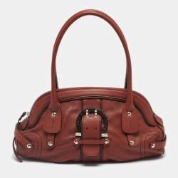 Pre Owned Salvatore Ferragamo Brick Brown Leather Gancini Buckle Satchel
