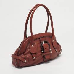 Pre Owned Salvatore Ferragamo Brick Brown Leather Gancini Buckle Satchel