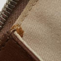 Pre Owned Salvatore Ferragamo Beige/Brown Gancini Embossed Leather Zip Satchel