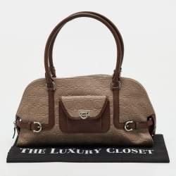 Pre Owned Salvatore Ferragamo Beige/Brown Gancini Embossed Leather Zip Satchel