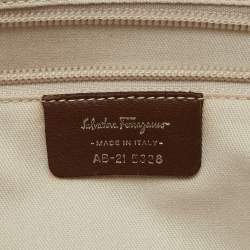 Pre Owned Salvatore Ferragamo Beige/Brown Gancini Embossed Leather Zip Satchel