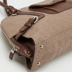 Pre Owned Salvatore Ferragamo Beige/Brown Gancini Embossed Leather Zip Satchel