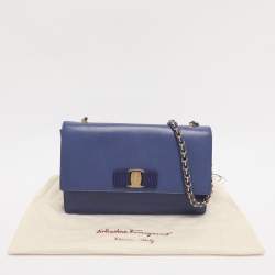 Pre Owned Salvatore Ferragamo Blue Leather Ginny Shoulder Bag