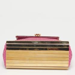 Pre Owned Salvatore Ferragamo Pink Python and Metal Mini Sofia Top Handle Bag
