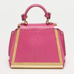Pre Owned Salvatore Ferragamo Pink Python and Metal Mini Sofia Top Handle Bag