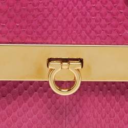 Pre Owned Salvatore Ferragamo Pink Python and Metal Mini Sofia Top Handle Bag