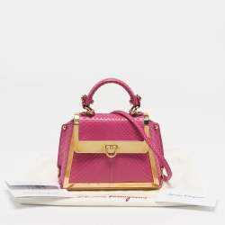Pre Owned Salvatore Ferragamo Pink Python and Metal Mini Sofia Top Handle Bag