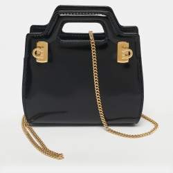 Pre Owned Salvatore Ferragamo Black Patent Leather Micro Sofia Tote