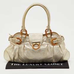 Pre Owned Salvatore Ferragamo Metallic Gold Leather Marisa Shoulder Bag