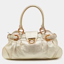 Pre Owned Salvatore Ferragamo Metallic Gold Leather Marisa Shoulder Bag