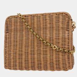Pre Owned Salvatore Ferragamo Beige Rattan Gancini Shoulder Bag