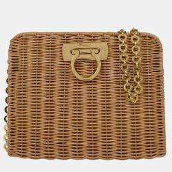 Pre Owned Salvatore Ferragamo Beige Rattan Gancini Shoulder Bag