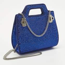 Pre Owned Salvatore Ferragamo Blue Suede Micro Crystal Wanda Crossbody Bag