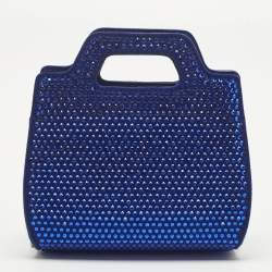 Pre Owned Salvatore Ferragamo Blue Suede Micro Crystal Wanda Crossbody Bag