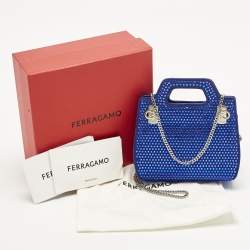 Pre Owned Salvatore Ferragamo Blue Suede Micro Crystal Wanda Crossbody Bag