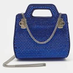 Pre Owned Salvatore Ferragamo Blue Suede Micro Crystal Wanda Crossbody Bag
