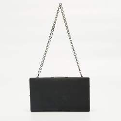 Pre Owned Salvatore Ferragamo Black Satin Musa Gancini Chain Clutch