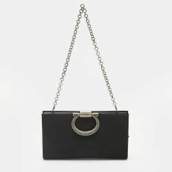 Pre Owned Salvatore Ferragamo Black Satin Musa Gancini Chain Clutch