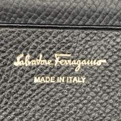 Pre Owned Salvatore Ferragamo Black Leather Vara Bow French Wallet