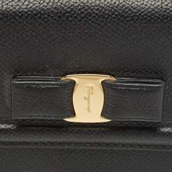 Pre Owned Salvatore Ferragamo Black Leather Vara Bow French Wallet