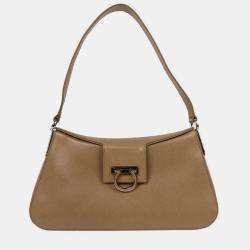 Pre Owned Salvatore Ferragamo Brown Leather Gancini Handbag