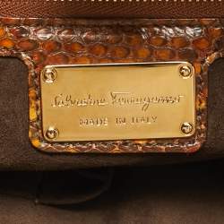 Pre Owned Salvatore Ferragamo Brown Python Satchel