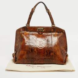 Pre Owned Salvatore Ferragamo Brown Python Satchel