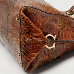 Pre Owned Salvatore Ferragamo Brown Python Satchel