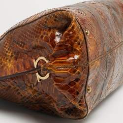 Pre Owned Salvatore Ferragamo Brown Python Satchel