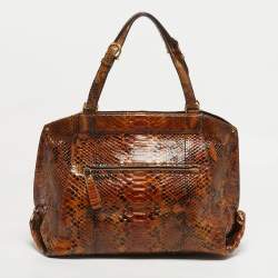 Pre Owned Salvatore Ferragamo Brown Python Satchel
