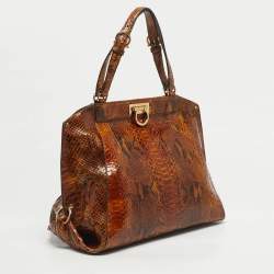 Pre Owned Salvatore Ferragamo Brown Python Satchel