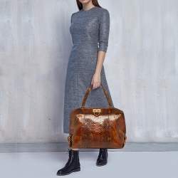 Pre Owned Salvatore Ferragamo Brown Python Satchel