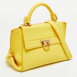 Pre Owned Salvatore Ferragamo Yellow Leather Small Sofia Top Handle Bag
