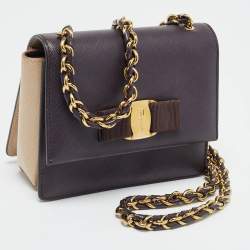 Pre Owned Salvatore Ferragamo Purple/Beige Leather Mini Ginny Crossbody Bag