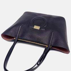 Pre Owned Salvatore Ferragamo Black Leather Gancini shopper bag