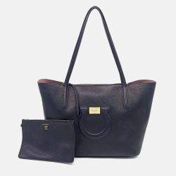Pre Owned Salvatore Ferragamo Black Leather Gancini shopper bag