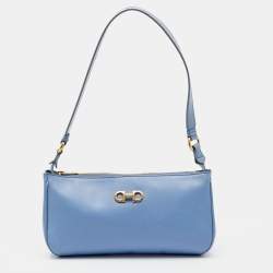Pre Owned Salvatore Ferragamo Blue Saffiano Leather Gancini Shoulder Bag