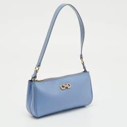 Pre Owned Salvatore Ferragamo Blue Saffiano Leather Gancini Shoulder Bag