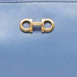 Pre Owned Salvatore Ferragamo Blue Saffiano Leather Gancini Shoulder Bag
