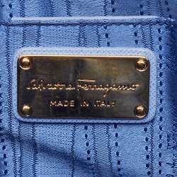 Pre Owned Salvatore Ferragamo Blue Saffiano Leather Gancini Shoulder Bag