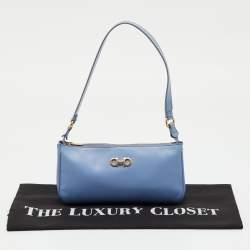 Pre Owned Salvatore Ferragamo Blue Saffiano Leather Gancini Shoulder Bag